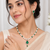Pearl & emerald green cz necklace & earrings jewellery set teardrop pendant, freshwater pearls, ethnic wear.