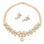 Pearl & cz floral necklace & earrings jewellery set gold-tone finish,cubic zirconia stones,bridal wear,teardrop pendant.