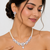 Pearl & cz floral necklace & earrings set cubic zirconia accents, teardrop pendant, bridal wear, silver-tone finish.