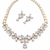 Pearl & cz floral necklace & earrings set cubic zirconia accents, teardrop pendant, bridal wear, silver-tone finish.