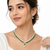 Pearl & emerald green cz necklace & earrings jewellery set drop pendant necklace, cz floral accent, bridal wear.