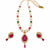 Ruby & emerald stones & earrings gold-tone setting, teardrop pendant, ethnic indian wear, multicolour gemstones.