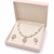 Pearl necklace & earrings set with pink stone pendant teardrop cz pendant, mint green accents, drop earrings included.