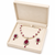 Pearl & ruby stone necklace set with matching earrings teardrop pendant, cz stone accents, pearl str& chain.