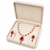 Pearl & ruby stone necklace & earrings jewellery set gold-tone finish,teardrop pendant, bridal wear, white pearl strand.