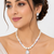 Pearl & crystal teardrop bridal jewellery set, cz stone pendant, drop earrings included, silver-tone finish, freshwater.