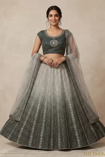 Grey embroidered lehenga choli dupatta