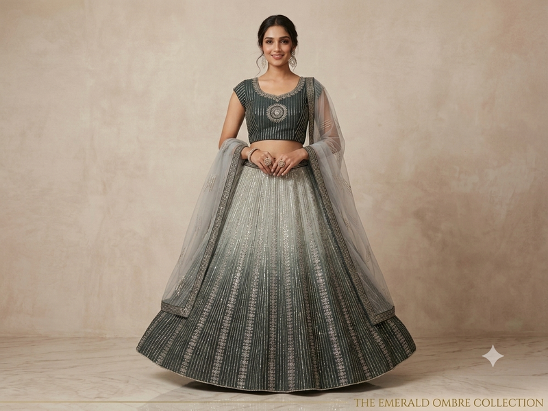 Grey embroidered lehenga choli dupatta
