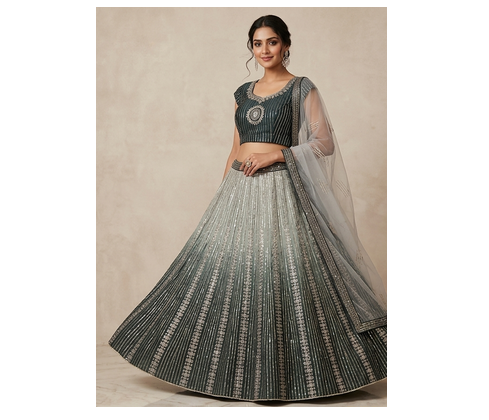 Grey embroidered lehenga choli dupatta 1