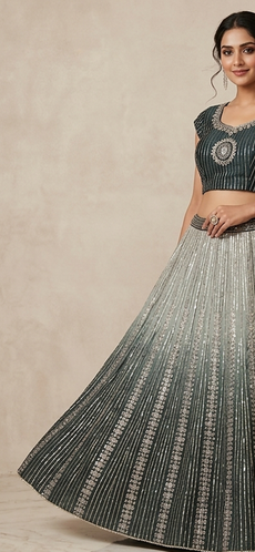 Grey embroidered lehenga choli dupatta