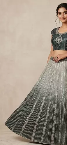 Grey embroidered lehenga choli dupatta