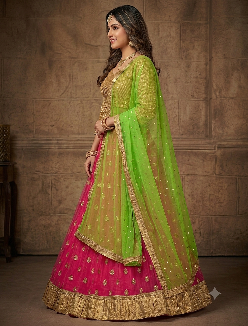 Rani pink embroidered lehenga choili 