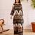 Women's dark brown rayon printed kurti set with palazzo