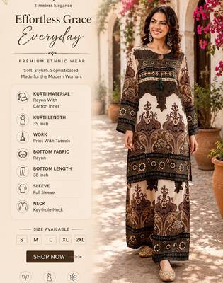 Women's dark brown rayon printed kurti set with palazzo 2