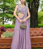 Pink zari sequence beads embroidery work half sarees for women's