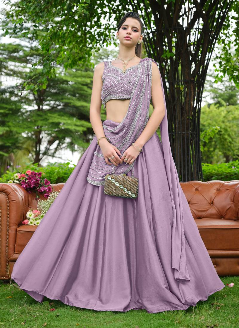 Pink zari sequence beads embroidery work half sarees for women's