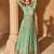 Turquoise faux chinon embroidered readymade gown with dupatta