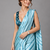 Blue printed satin saree with blouse
