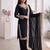 Women black embroidered straight kurti with pant & dupatta set