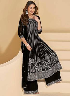 Black faux georgette embroidered readymade salwar kameez 5