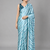 Blue printed satin saree with blouse
