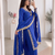 Women blue embroidered straight kurti with pant & dupatta set