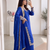 Women blue embroidered straight kurti with pant & dupatta set