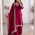 Women red embroidered straight kurti with pant & dupatta set