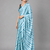 Blue printed satin saree with blouse
