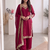Women red embroidered straight kurti with pant & dupatta set