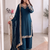 Women teal embroidered straight kurti with pant & dupatta set