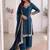 Women teal embroidered straight kurti with pant & dupatta set