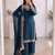 Women teal embroidered straight kurti with pant & dupatta set