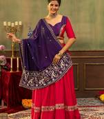 Rani Pink Color Embroidery work and Mirror work Cotton Navratri Lehnga Choli