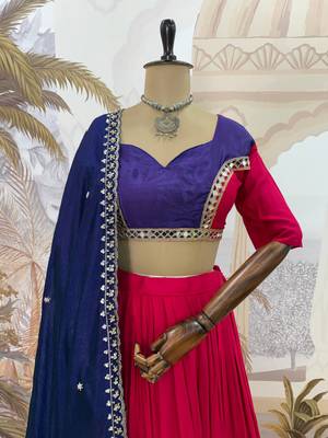 Rani Pink Color Embroidery work and Mirror work Cotton Navratri Lehnga Choli 3