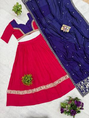 Rani Pink Color Embroidery work and Mirror work Cotton Navratri Lehnga Choli 4