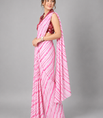 Pink printed satin saree with blouse