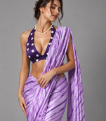 Purple printed satin saree with blouse