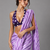 Purple printed satin saree with blouse