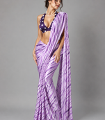 Purple printed satin saree with blouse