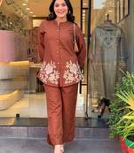 Floral Embroidered Pure Cotton Round Neck Co-Ord Set