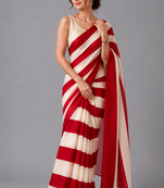 Red printed satin saree with blouse