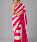 Pink printed satin saree with blouse
