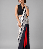White printed satin saree with blouse
