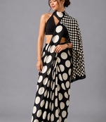 Black printed satin saree with blouse