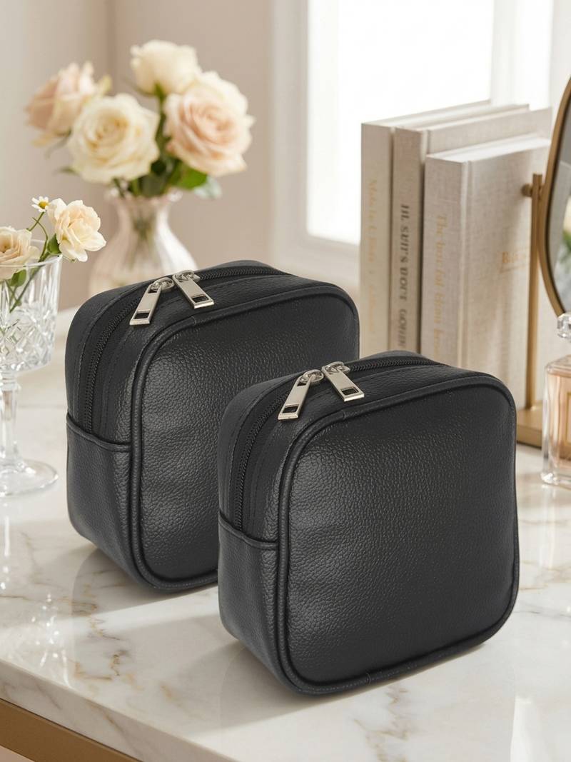Makeup pouches coin purse cosmetic bag earring travel organizer for lipstick jewelry earphones & other items ( black)