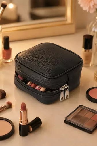 Makeup pouches coin purse cosmetic bag earring travel organizer for lipstick jewelry earphones & other items ( black)
