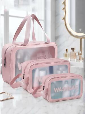 Cosmetic bag makeup pouches for brush accessories with handle waterprof travel wash bag toiletry storage organizer peach 1