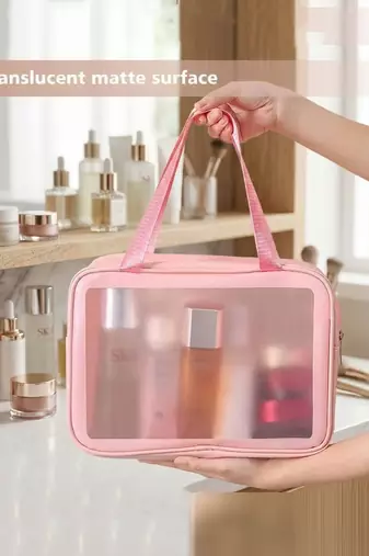 Cosmetic bag makeup pouches for brush accessories with handle waterprof travel wash bag toiletry storage organizer peach