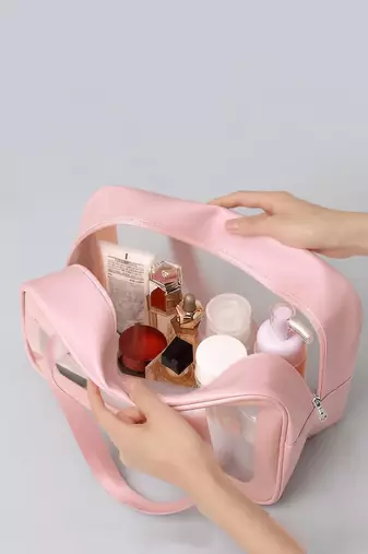 Cosmetic bag makeup pouches for brush accessories with handle waterprof travel wash bag toiletry storage organizer peach
